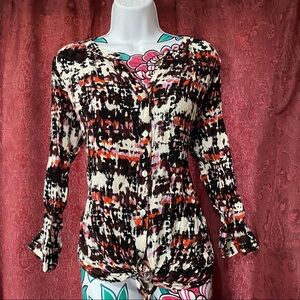 Fig & Flower Purple Orange Button Down Blouse